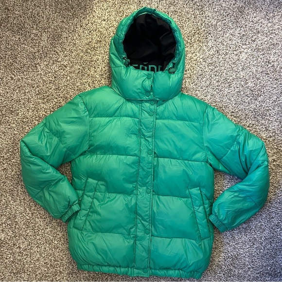SUPERDRY Astrid Puffer Oversized Jacket with Hood in City Green, Size 6 - Picture 2 of 14